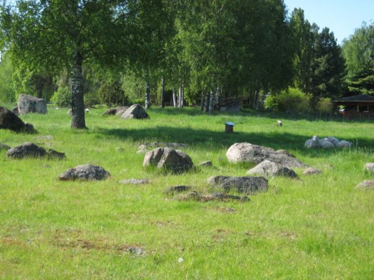 Kuvassa vihreää nurmikkoa ja isoja kiviä. 