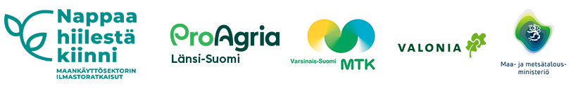 Logobanneri: ProAgria, MTK, Nappaa hiilestä kiinni, Valonia, Maa- ja metsätalousministeriö